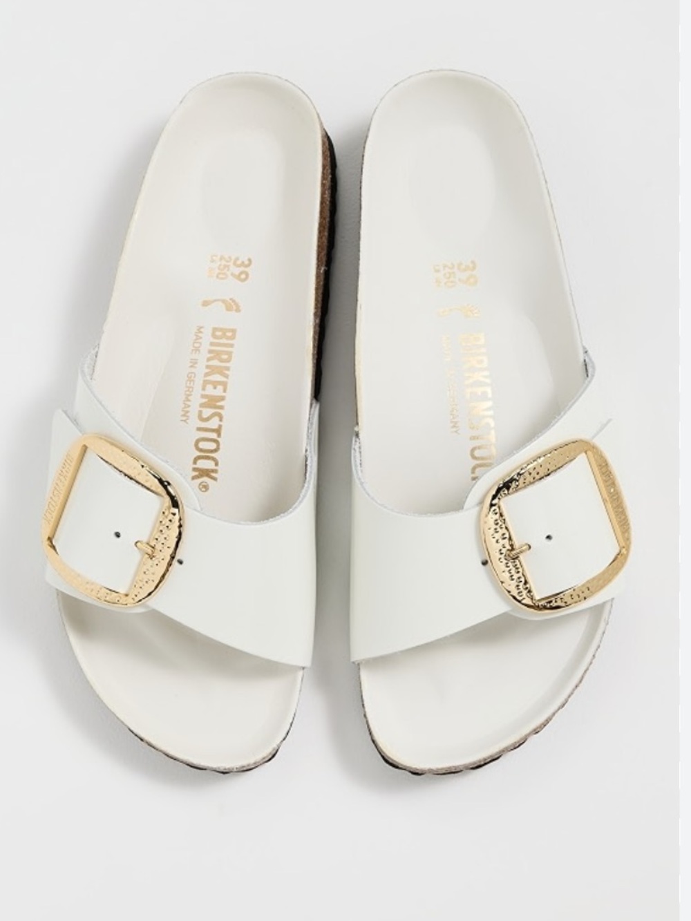 Birkenstock Madrid Hammered Big Buckle Sandals High Shine Antique White US 9 NWT